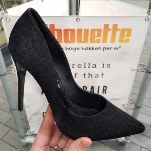 Glitterpumps in zwart met naaldhak | Zwarte glitter hakken