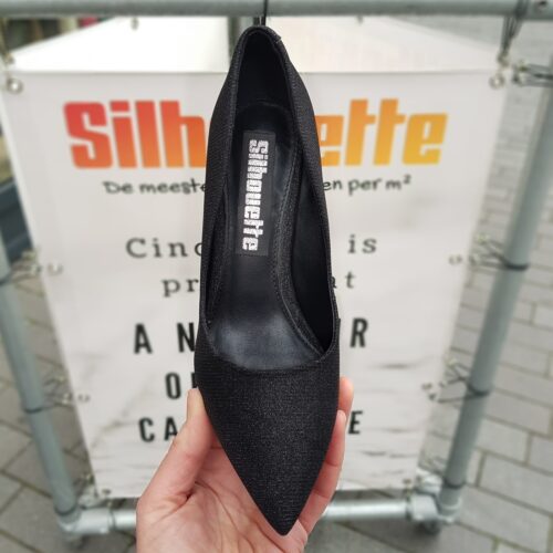 Glitterpumps in zwart met naaldhak | Zwarte glitter hakken