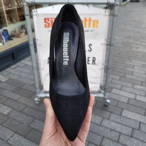 Zwarte suede pumps in kleine maat met 9 cm hak | Zwarte suede hakken voor kleine voeten