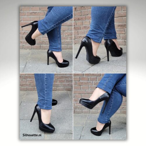 Zwarte pumps met ronde neus en hoge naaldhak | Zwarte plateaupumps met ronde neus