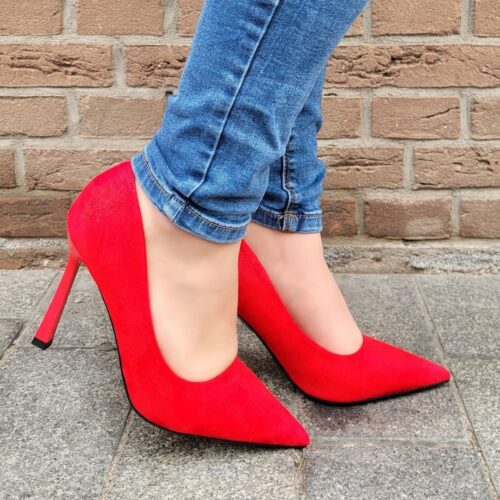 Rode suede pumps met hoge hak | Klassieke suede hoge hakken in rood