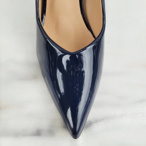 Donkerblauwe pumps met 10 cm hak en v-uitsnijding | Donkerblauwe dames pumps met hoge hakken