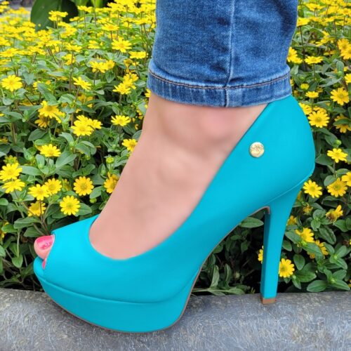 Aqua pumps met hoge hak en plateau | Turquoise hoge hakken