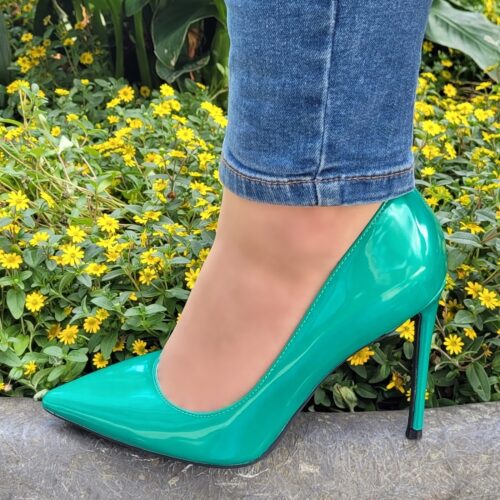 Turquoise hoge hakken met puntige neus | Mermaid pumps met naaldhak