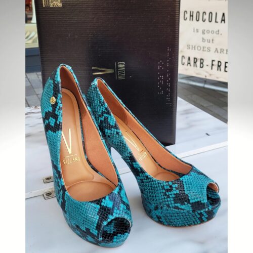 Petrol pumps met hoge hak en plateau | Petrolkleurige hoge hakken