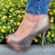Pewter kleurige pumps met hoge hak en peeptoe | Pewter hoge hakken
