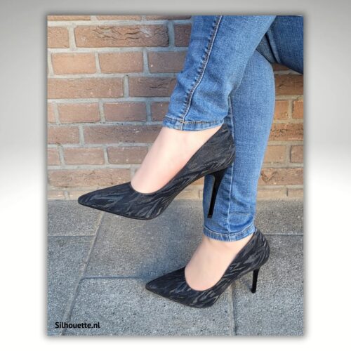 Zwarte glitterpumps met naaldhak en zebraprint | Glitterpumps met naaldhak in zwart