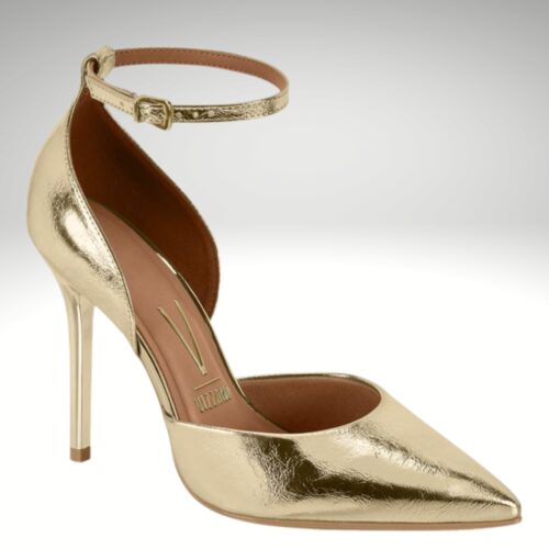 Gouden stiletto hakken met enkelbandje | Hoge hakken in goudkleur met enkelbandje