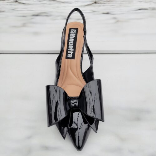 Zwarte hakken met grote strik | Zwarte pumps met open hiel en hak