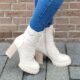 Creme veterboots met stevige hak - Off white enkellaarzen met veters en blokhak