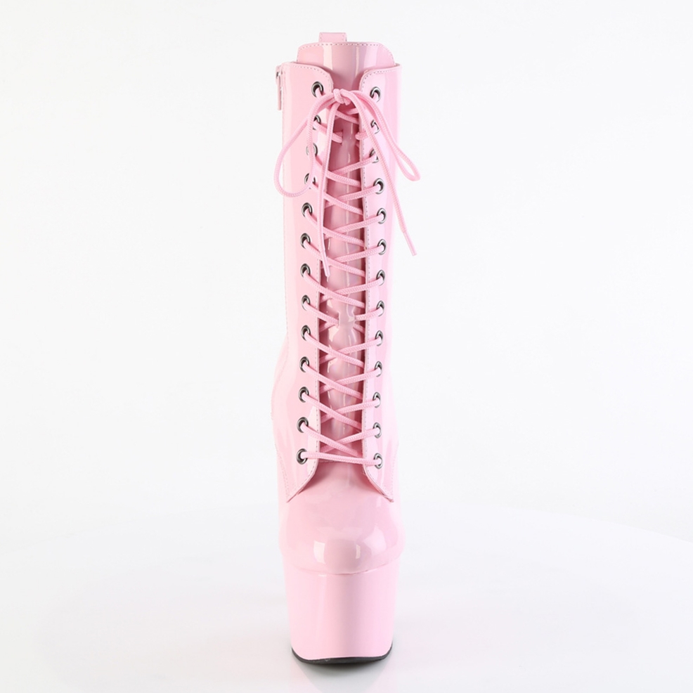 Roze Pleaser laarsjes met holografisch effect | Lichtroze Pleaser enkelboots