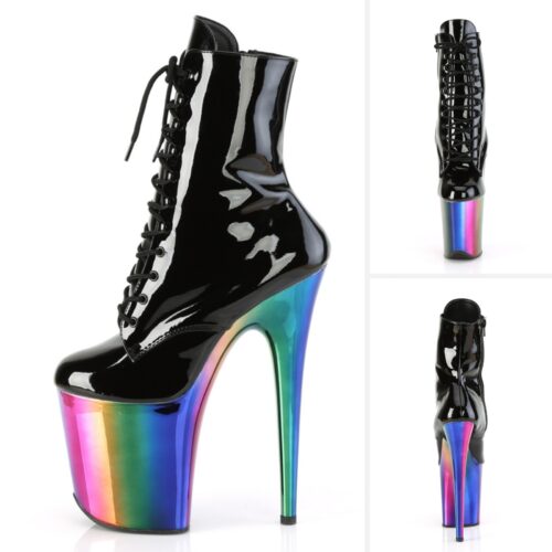 Pleaser 8 inch enkellaars met regenboog zool | Pleaser Flamingo Rainbow laarsjes