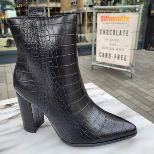 Zwarte enkellaarzen met krokoprint | Silhouette Rotterdam