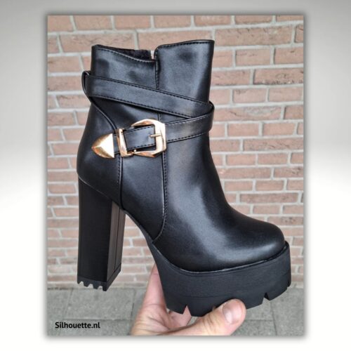 Enkellaarzen met plateau voor kleine voeten | Zwarte enkelboots met plateau in kleine maten