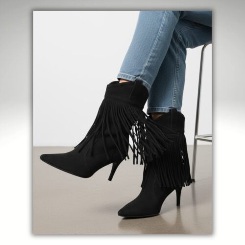 Zwarte haklaarsjes met franjes | Westernlaarsjes met hak
