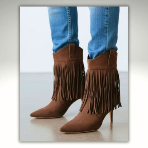 Bruine haklaarsjes met franjes | Westernlaarsjes met hak