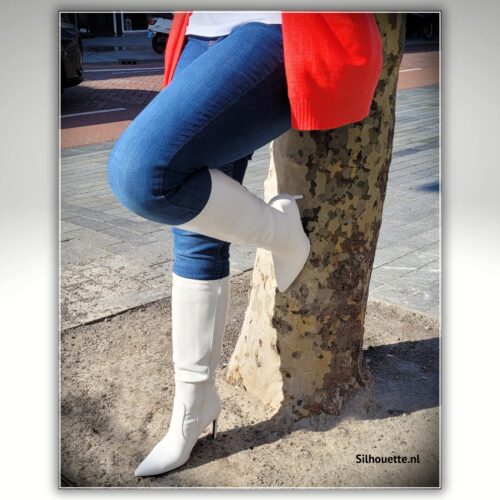 Witte laarzen met 10 cm hak | Silhouette
