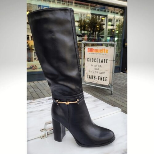 Hoge zwarte dameslaarzen met blokhak | Zwarte hoge laarzen met blokhak en ronde neus