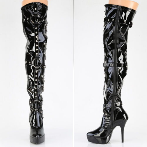 Kinky overkneeboots met riempjes en kettingen | Kinky hoge laarzen met riempjes en kettingen