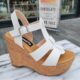 Witte hoge sleehakken met kurkzool | Witte gladiator sleehakken