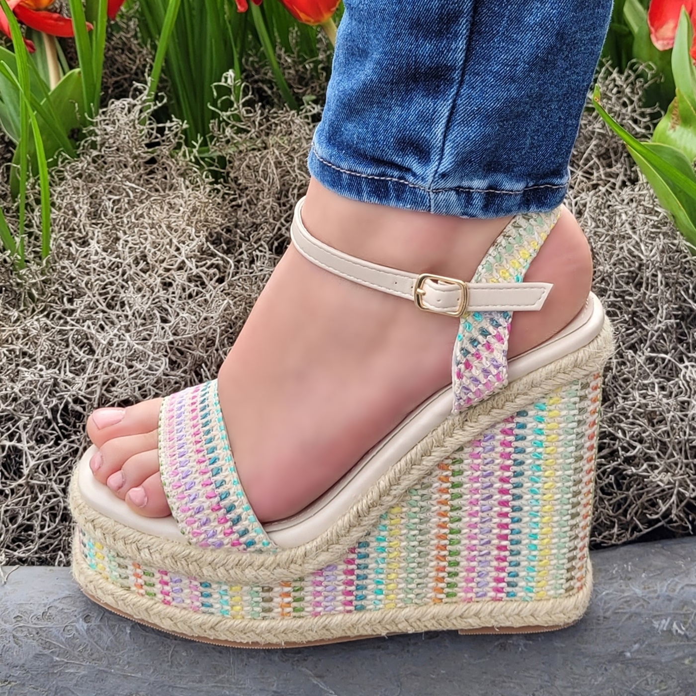 Multicolour sleehak sandalen met plateau | Gekleurde hoge sleehakken