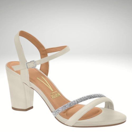 Ivoor sandaaltje met blokhak en glitters | Off white Vizzano sandalen met glitters en lage blokhak