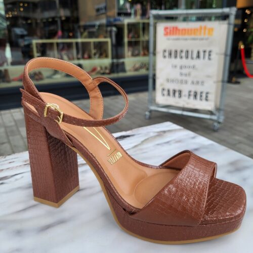 Bruine sandalen met hoge blokhak | Bruine Vizzano sandalen met krokoprint