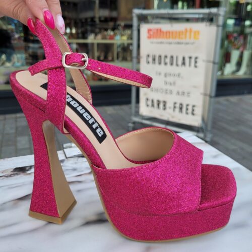 Roze Abba blokhakken met glitters | Retro sandalen met plateau