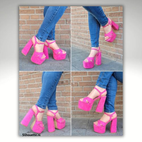 Roze chunky heels met hoge plateauzool | Hoge roze blokhakken met plateau