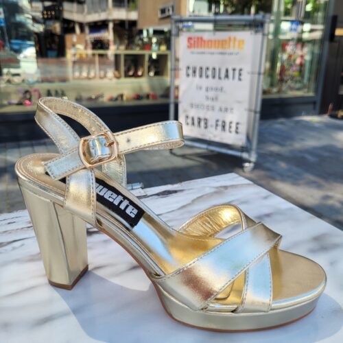 Gouden sandalen brede hak | Silhouette