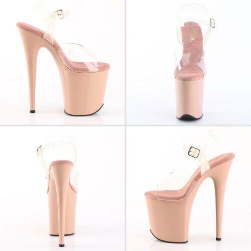Pleaser Flamingo transparante hakken met nude plateau | Hoge nudekleurige Pleaser hakken