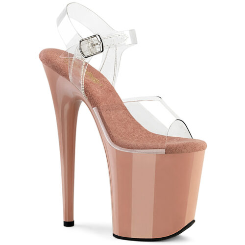 Pleaser Flamingo transparante hakken met nude plateau | Hoge nudekleurige Pleaser hakken