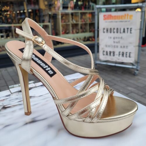 Gouden pageant heels | Gouden hakken miss verkiezing | Gouden plateauhak met bandjes