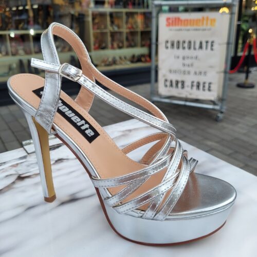 Zilveren pageant heels | Zilveren hakken miss verkiezing | Zilveren plateauhak met bandjes