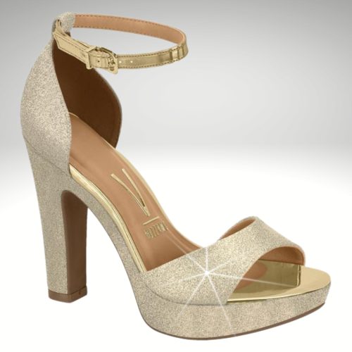 Gouden glittersandalen met hoge brede hak | Goudkleurige glitterhakken