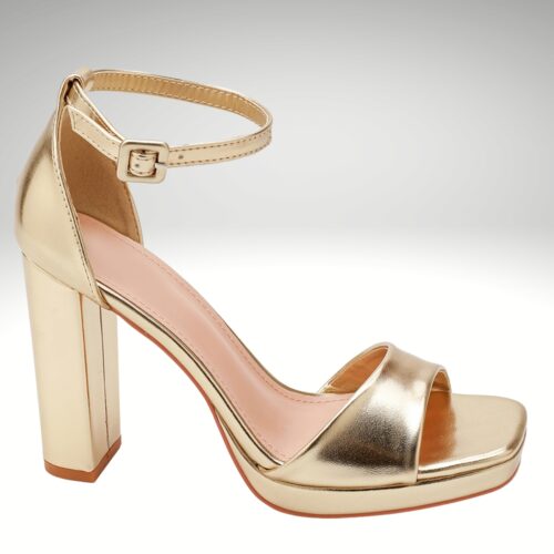 Gouden hoge blokhakken met open teen | Silhouette