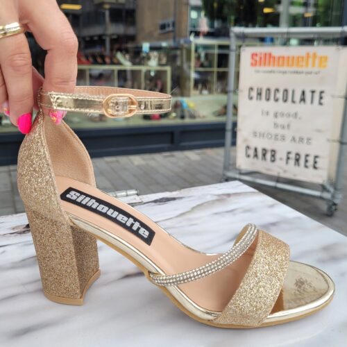 Gouden glitter blokhakken
