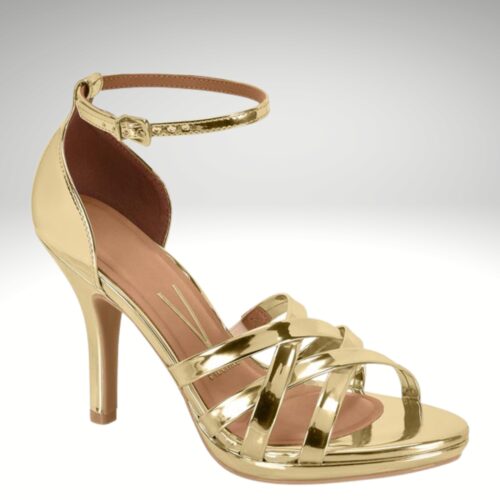 Gouden salsa hakken met bandjes | Gouden metallic hakken met veel bandjes