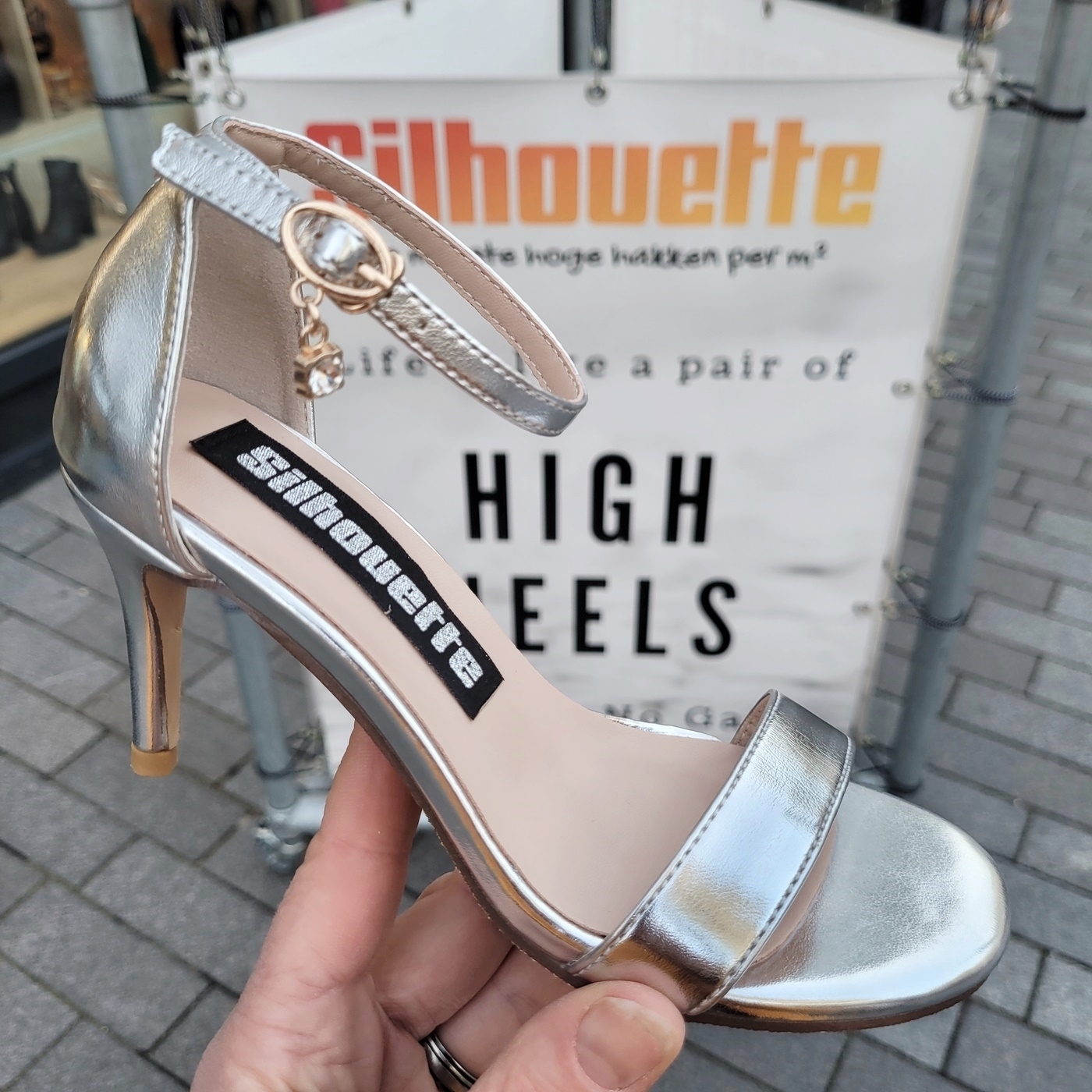 Zilveren Hakken Sandalen Met Hak En Touwtjes Zilveren Glitter