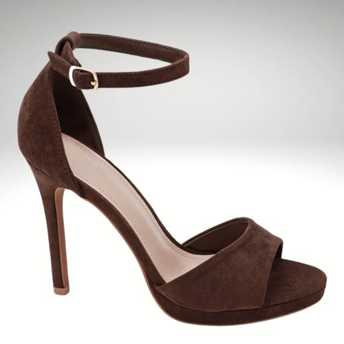 Donkerbruine suede hakken met bandje