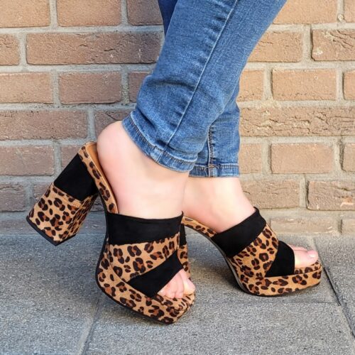 Panter slippers met hoge hak | Silhouette
