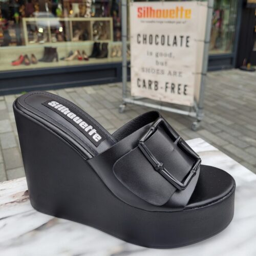 Zwarte sleehak slippers met gesp | Silhouette